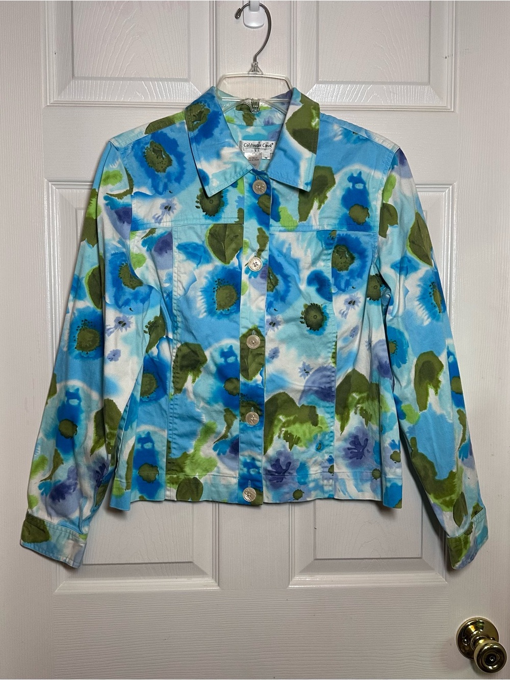Coldwater Creek Watercolor Jacket Womens M Cotton Twill Stretch Floral Button Up